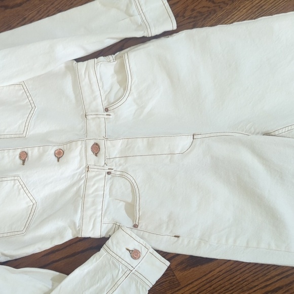 Zara Cream Ecru Utility Boilersuit Button Front Long Sleeve Jumpsuit Sz XS - Picture 8 of 13